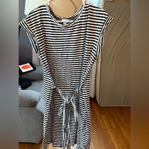 J. Crew Black and White Striped Midi Dress